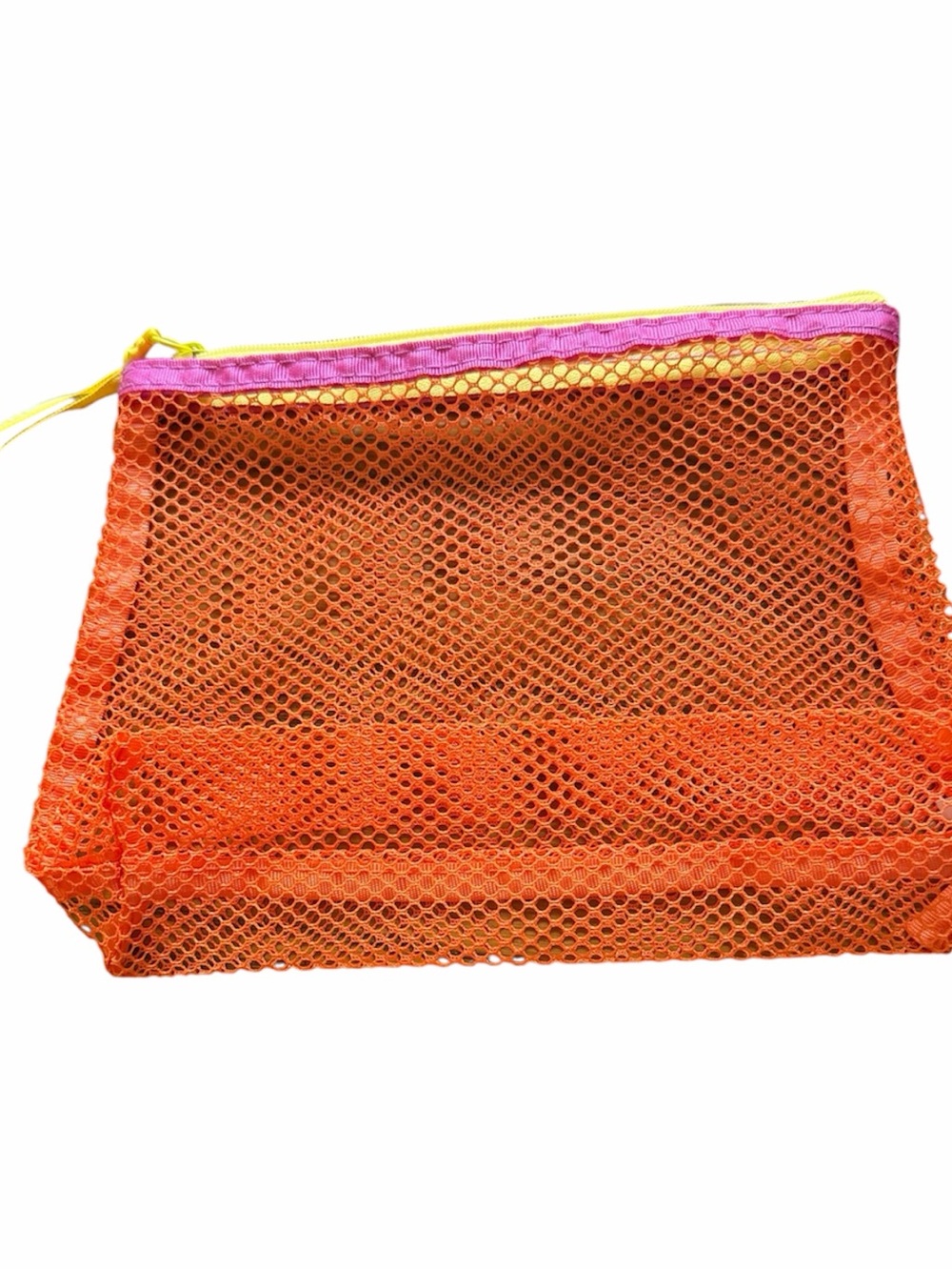 Birchbox Orange Mesh Cosmetic Bag Travel Makeup Pouch Pink Trim NWOT Zip Case